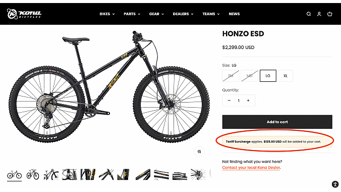 Kona is adding a tiered surcharge to its bikes. 